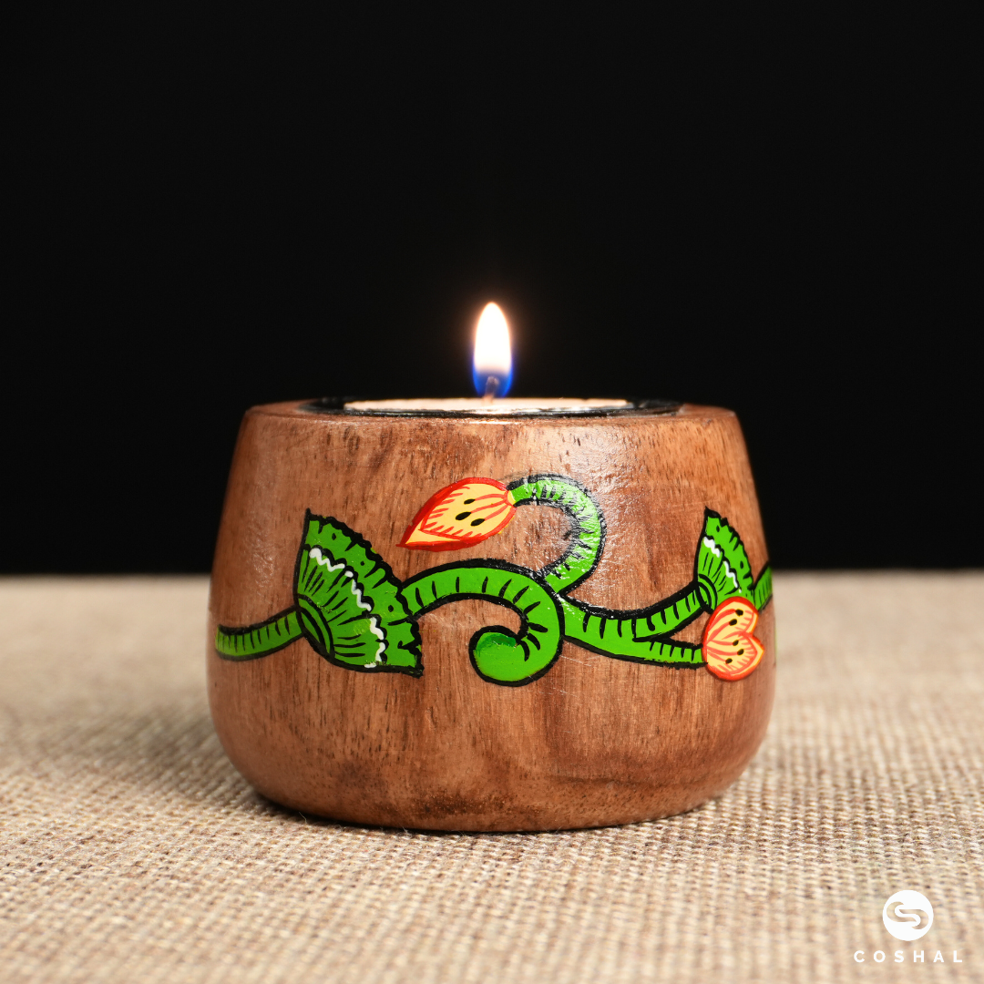 Tealight Candle Holder Centerpieces for Homedecoration Handpainted Pichwai Motifs Set of 3