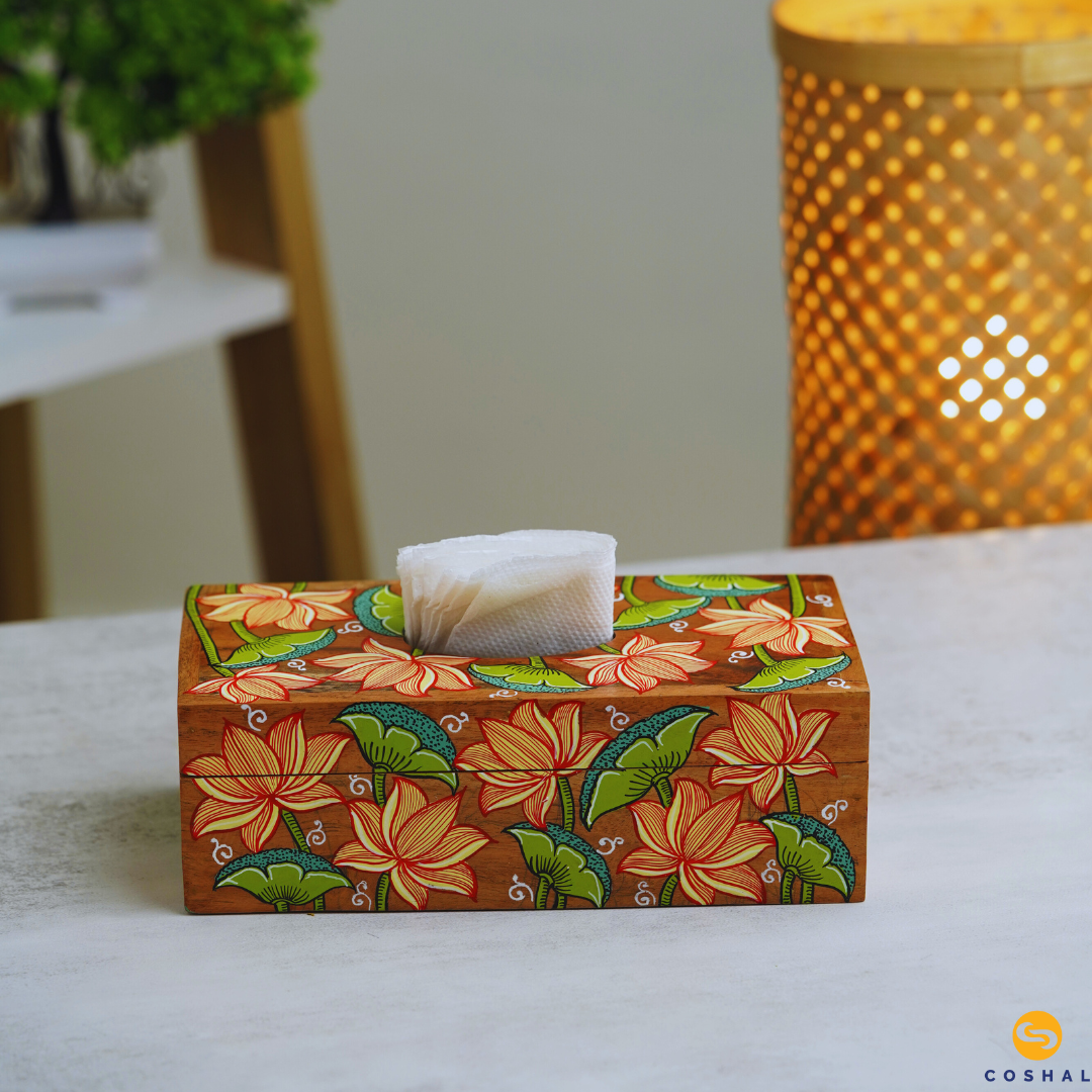 Tissue box 9inches with flower design | Pattachitra | Best for table decor | Coshal | OD22
