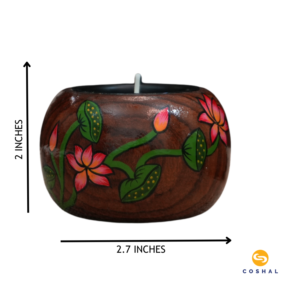 Tealight Candle Holder Centerpieces for Homedecoration Handpainted Pichwai Motifs Set of 3