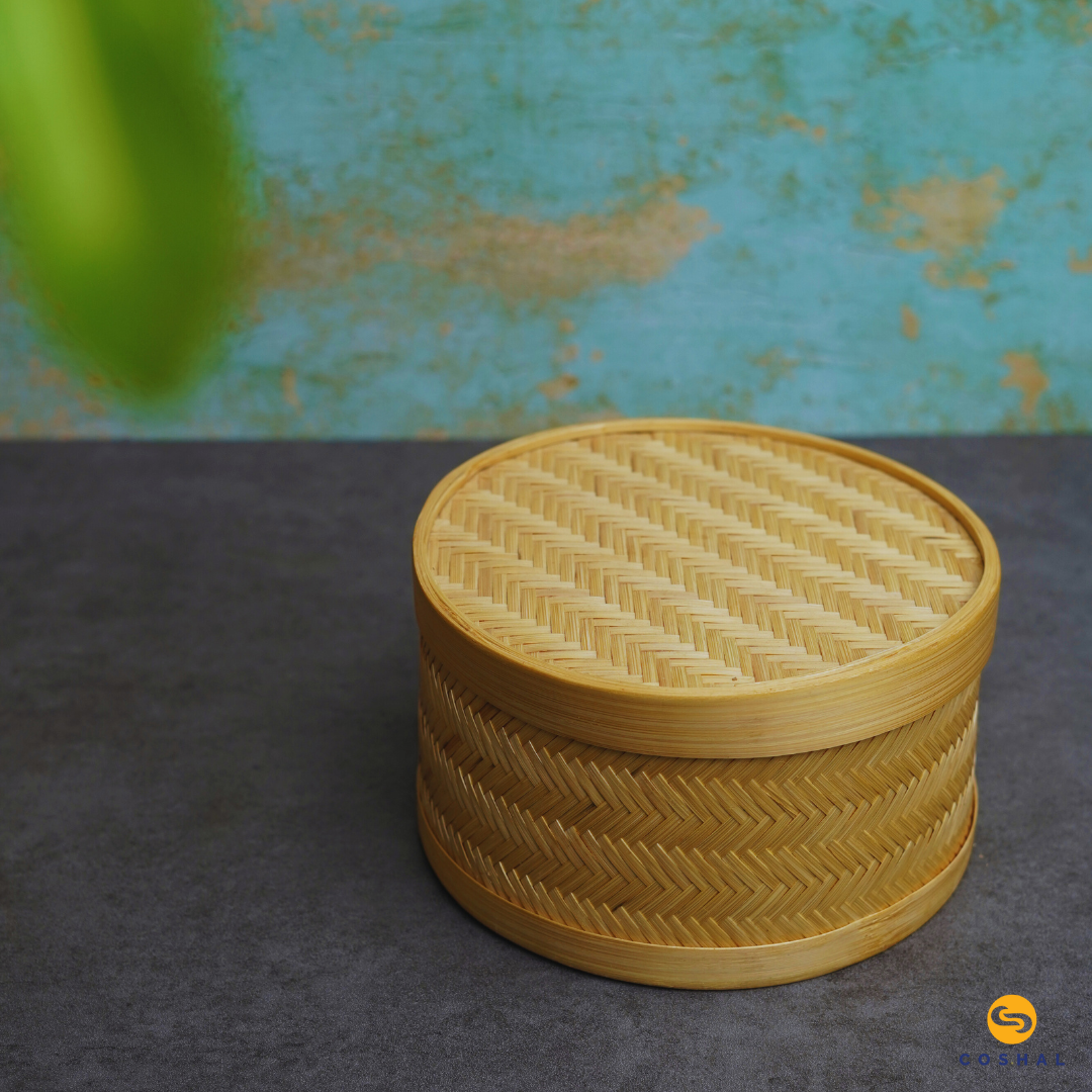 Coshal Art | Bamboo Natural Hand Made | Round Box Set | Beige | Pack of 3 Boxes | C02HD04004