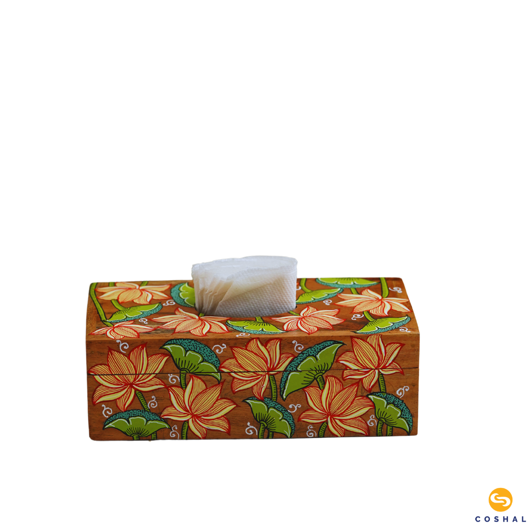 Tissue box 9inches with flower design | Pattachitra | Best for table decor | Coshal | OD22