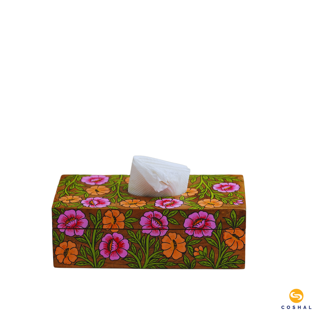 Tissue box 9inches with flower design | Pattachitra | Best for table decor | Coshal | OD22