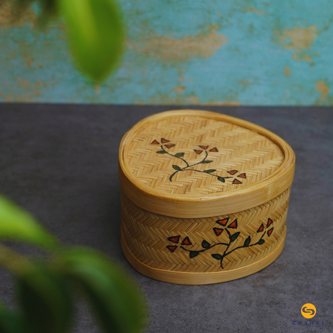 Coshal Art | Bamboo Natural Hand Made | Triangular Box Set Art | Beige and Art | Pack of 3 Boxes | C02HD04011