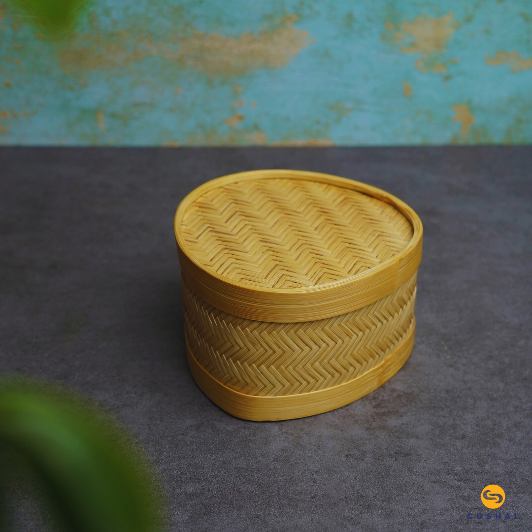 Coshal Art | Bamboo Natural Hand Made | Triangular Box Set | Beige | Pack of 3 Boxes | C02HD04010
