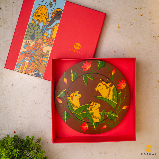 Nandi Pichwai Hand-Painted Wall Plate | Artistic Wall Decor for Home and Office Art from Rajasthan | Coshal | S14