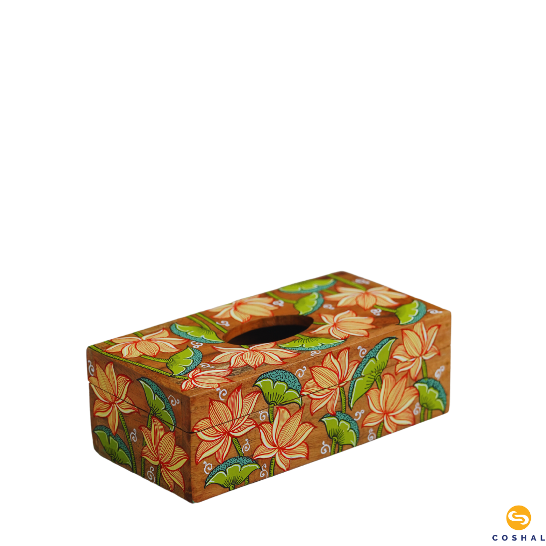 Tissue box 9inches with flower design | Pattachitra | Best for table decor | Coshal | OD22