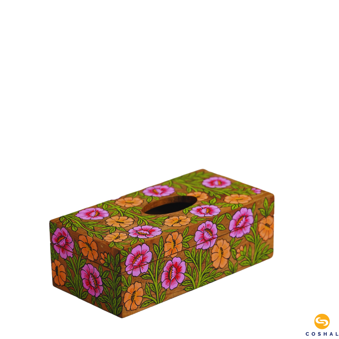 Tissue box 9inches with flower design | Pattachitra | Best for table decor | Coshal | OD22
