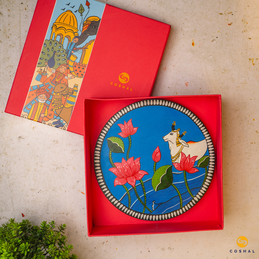 Nandi Pichwai Hand-Painted Wall Plate | Artistic Wall Decor for Home and Office Art from Rajasthan | Coshal | S15