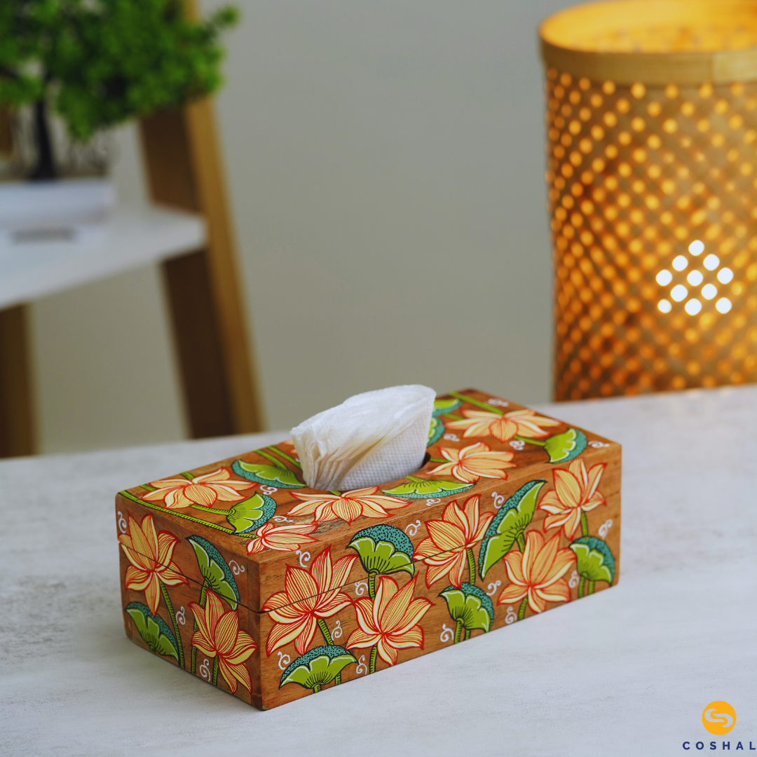 Tissue box 9inches with flower design | Pattachitra | Best for table decor | Coshal | OD22