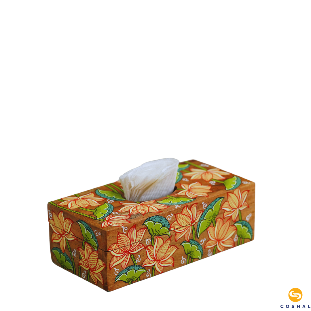 Tissue box 9inches with flower design | Pattachitra | Best for table decor | Coshal | OD22