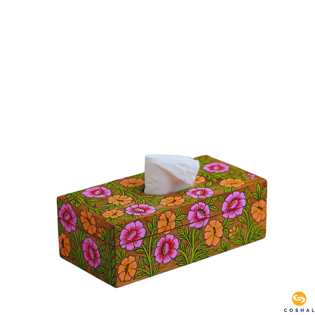Tissue box 9inches with flower design | Pattachitra | Best for table decor | Coshal | OD22