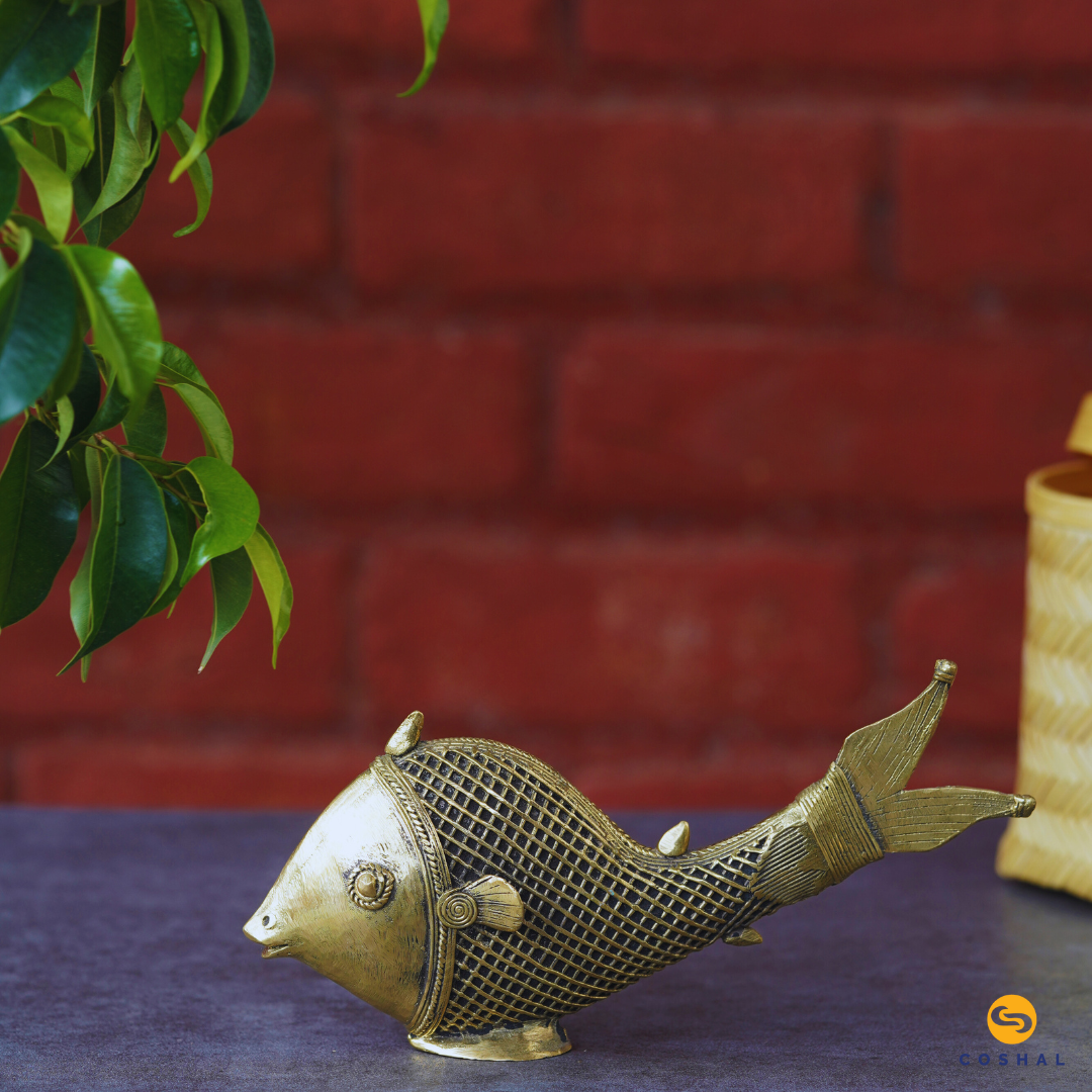 Antique Brass Fish Statue | Dhokra Art Bastar | Room Decor | Coshal | CD53 1