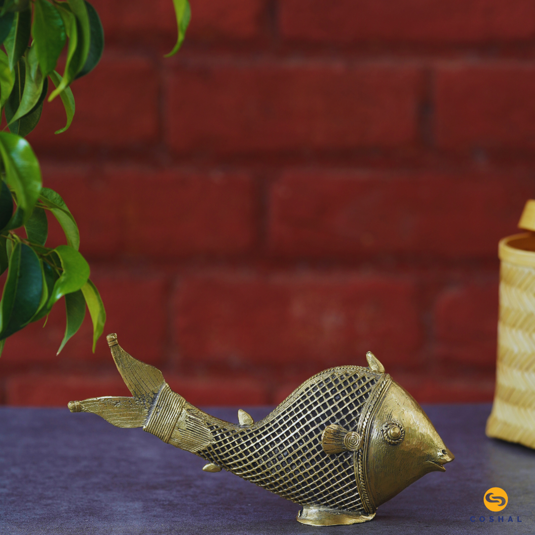 Antique Brass Fish Statue | Dhokra Art Bastar | Room Decor | Coshal | CD53 2