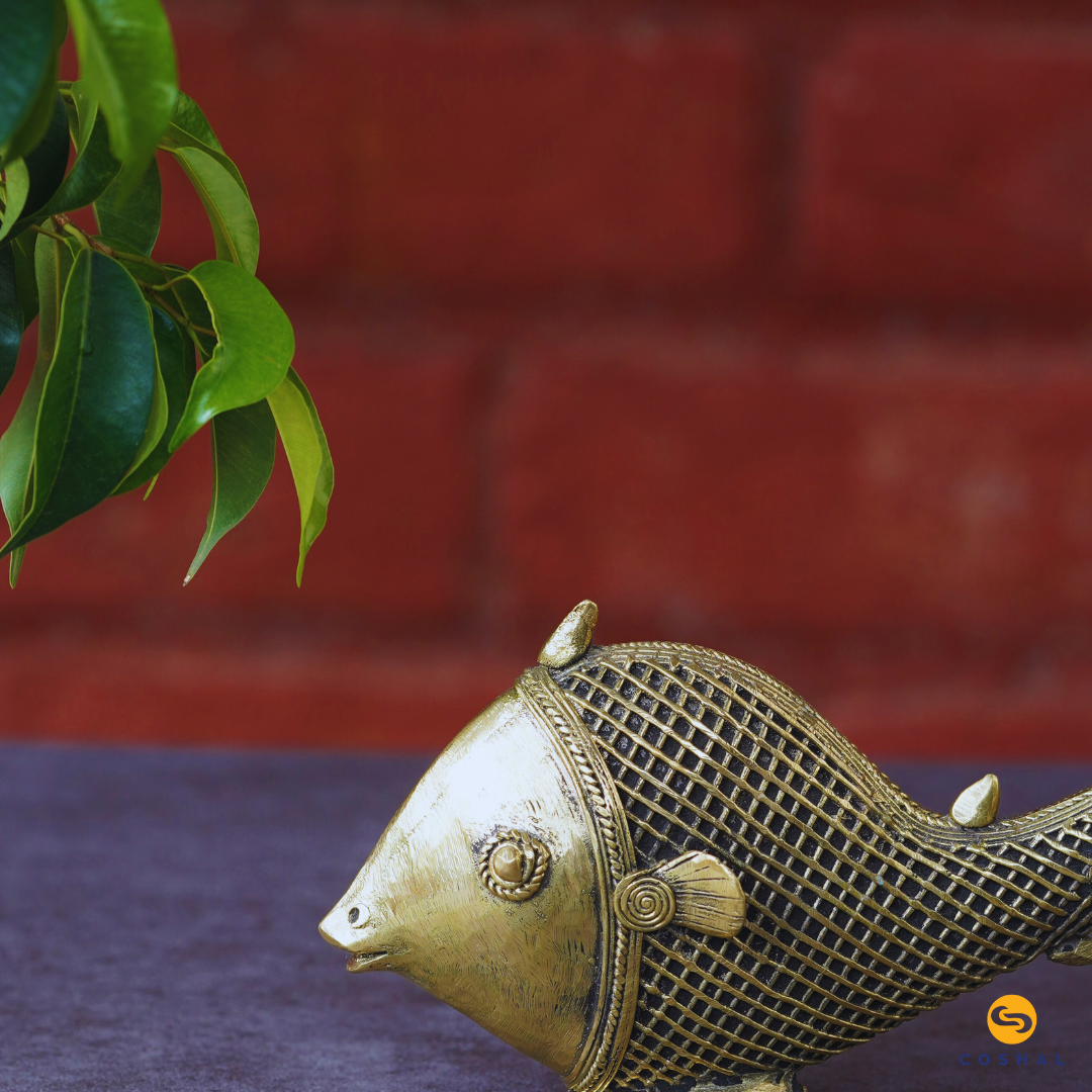 Antique Brass Fish Statue | Dhokra Art Bastar | Room Decor | Coshal | CD53 3