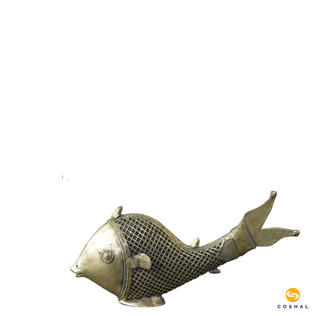 Antique Brass Fish Statue | Dhokra Art Bastar | Room Decor | Coshal | CD53 4