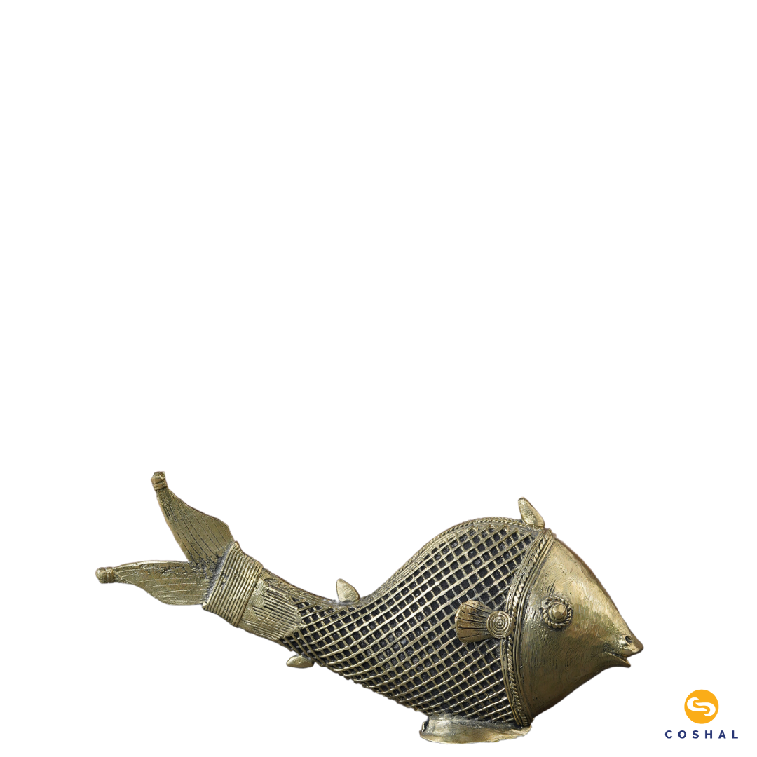 Antique Brass Fish Statue | Dhokra Art Bastar | Room Decor | Coshal | CD53 6