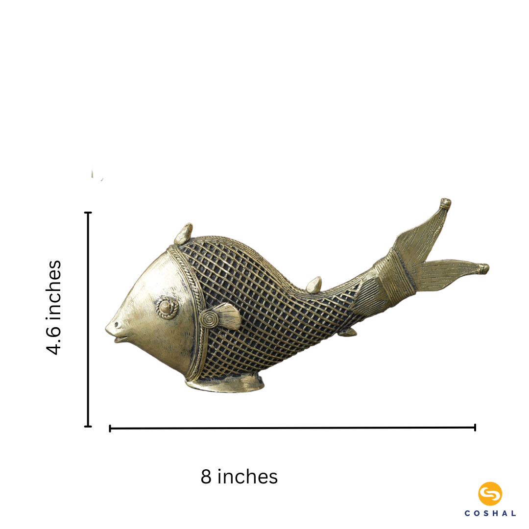 Antique Brass Fish Statue | Dhokra Art Bastar | Room Decor | Coshal | CD53 7