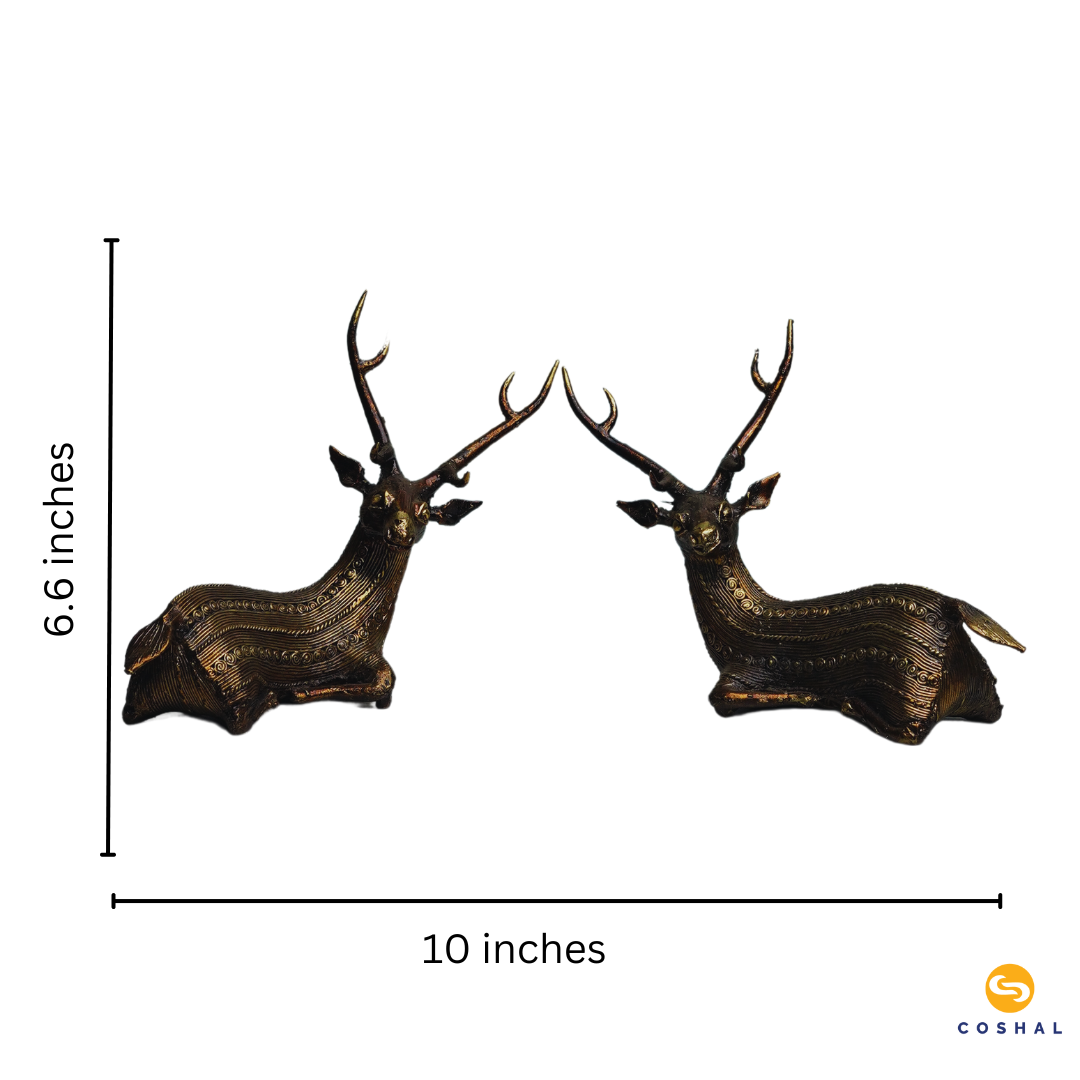 Bell Metal Deer Statue |  Best for table decor | Bastar Dhokra Art | Room Decor | Coshal | CD68 5