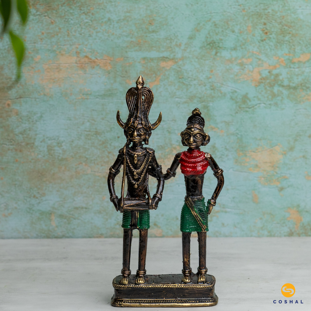 Bell Metal Tribal Couple | Dhokra Craft Home Decor | Table decor | Coshal | CD65 1