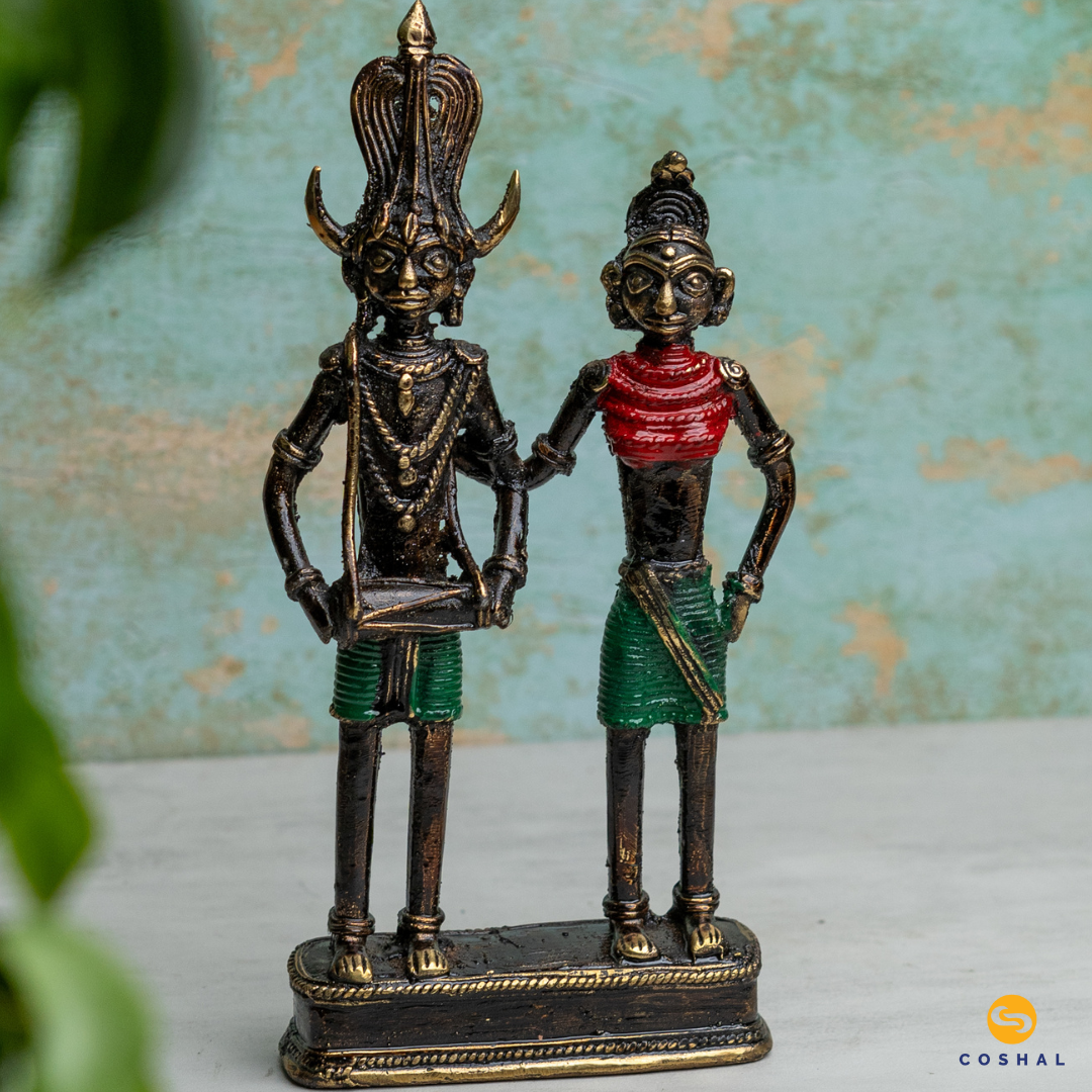 Bell Metal Tribal Couple | Dhokra Craft Home Decor | Table decor | Coshal | CD65 2