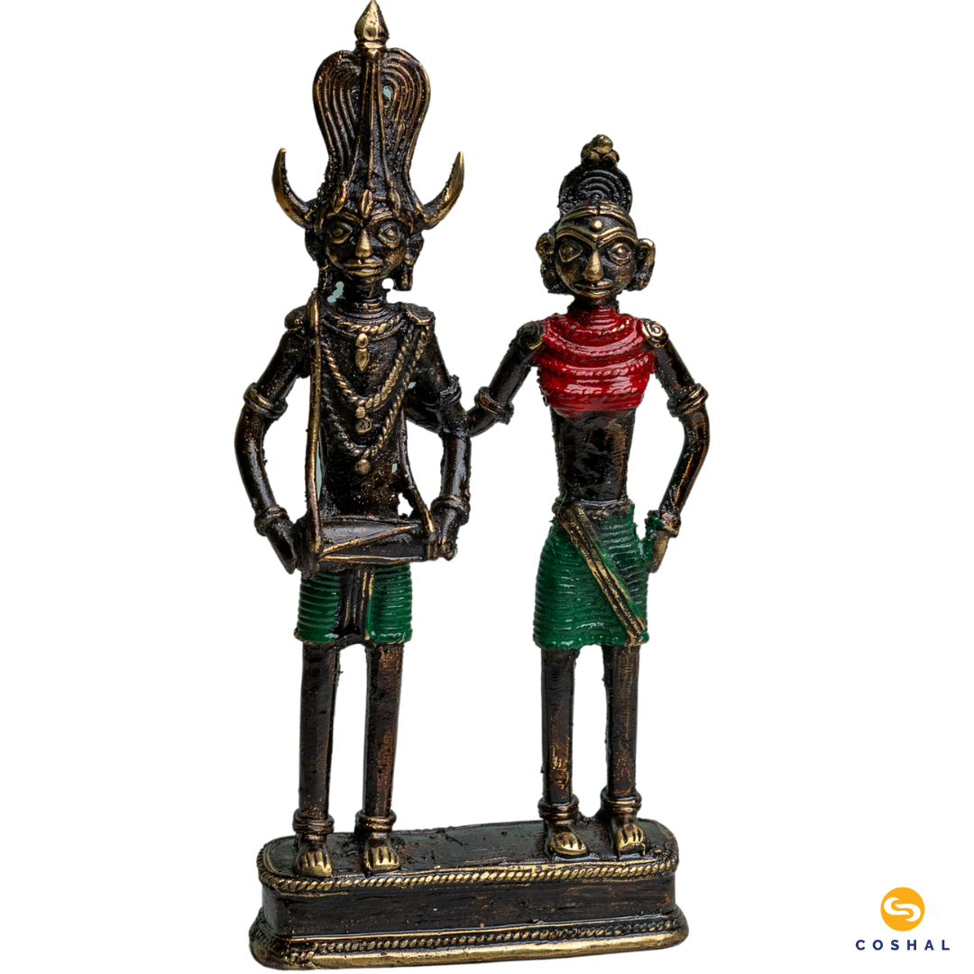 Bell Metal Tribal Couple | Dhokra Craft Home Decor | Table decor | Coshal | CD65 4