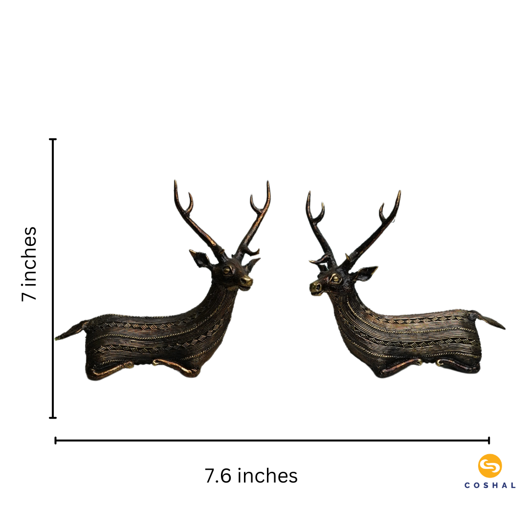 Brass Deer Statue Sitting Pair | Bastar Dhokra Art | Best for Room Decor | Coshal | CD67 5