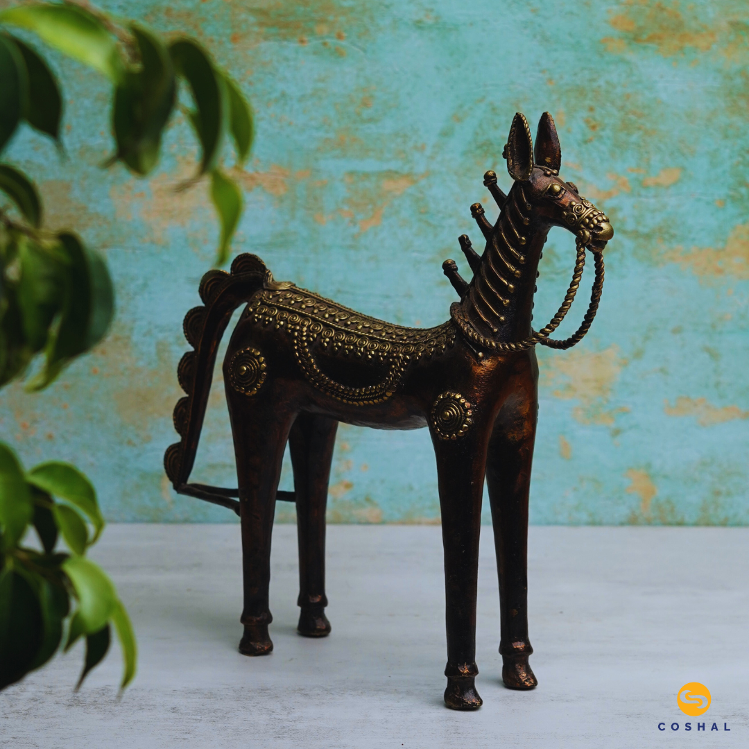 Brass Metal Standing Horse | Best for table decor | Bastar Dhokra Art | Room Decor | Coshal | CD81 1