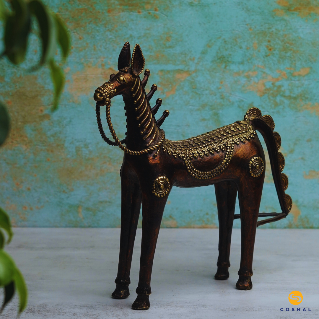 Brass Metal Standing Horse | Best for table decor | Bastar Dhokra Art | Room Decor | Coshal | CD81 2