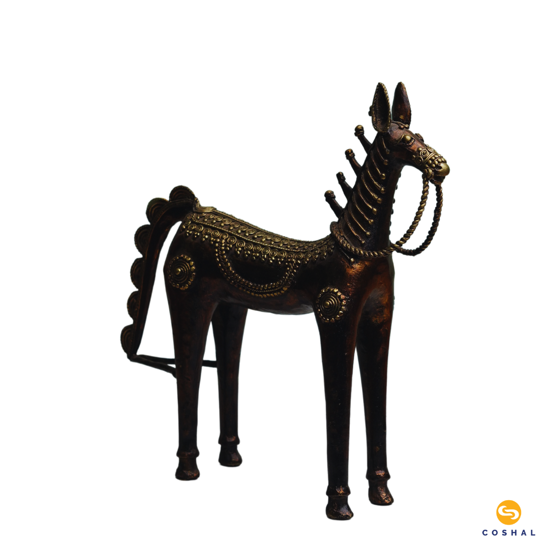 Brass Metal Standing Horse | Best for table decor | Bastar Dhokra Art | Room Decor | Coshal | CD81 3
