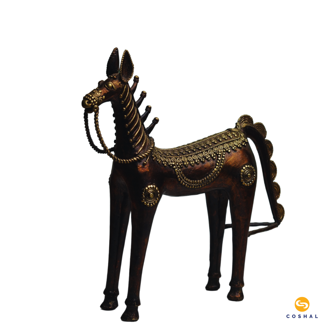 Brass Metal Standing Horse | Best for table decor | Bastar Dhokra Art | Room Decor | Coshal | CD81 4