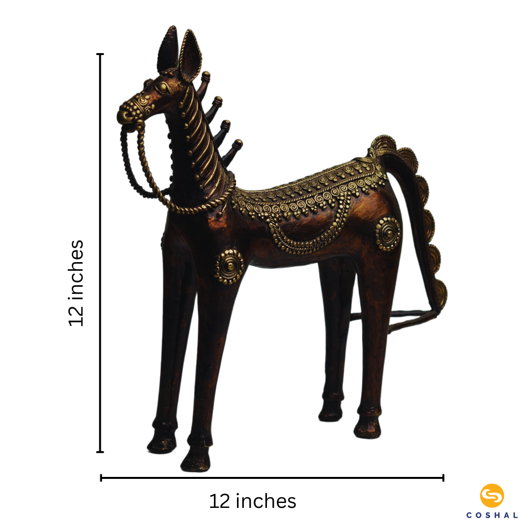 Brass Metal Standing Horse | Best for table decor | Bastar Dhokra Art | Room Decor | Coshal | CD81 5