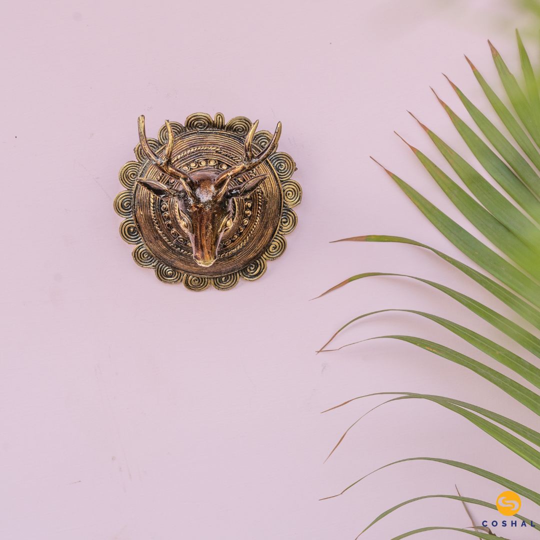 Deer Head | Dhokra Brass Decor | Bastar Dhokra Art | Room Decor | Wall art for Living Room | Coshal | CD22 1