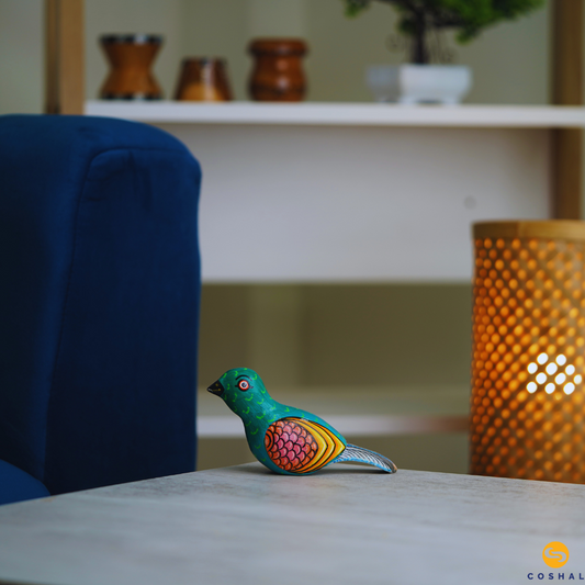Handcrafted Wooden Pattachitra Sitting birds | Best for table decor | Coshal | OD28 1
