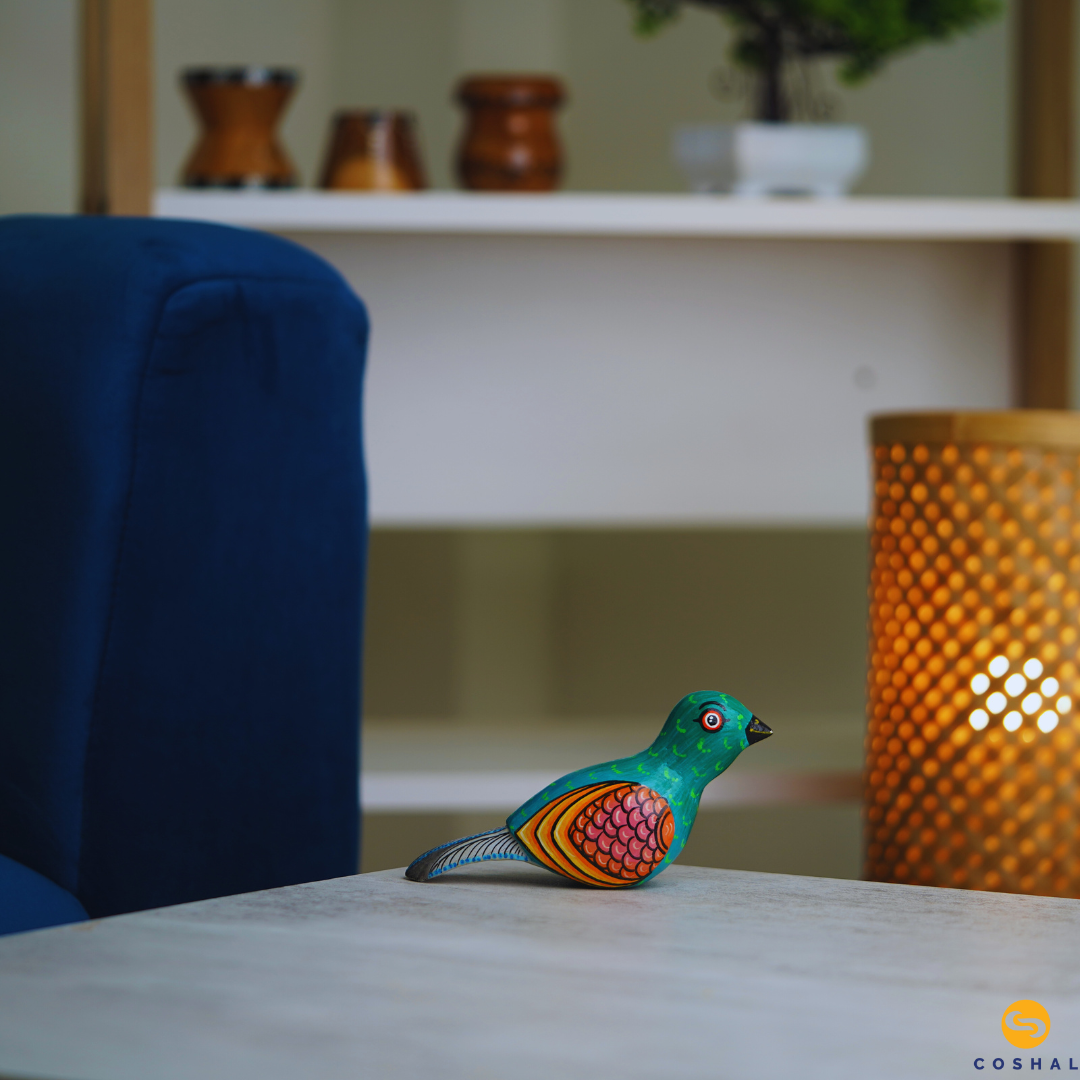 Handcrafted Wooden Pattachitra Sitting birds | Best for table decor | Coshal | OD28 2