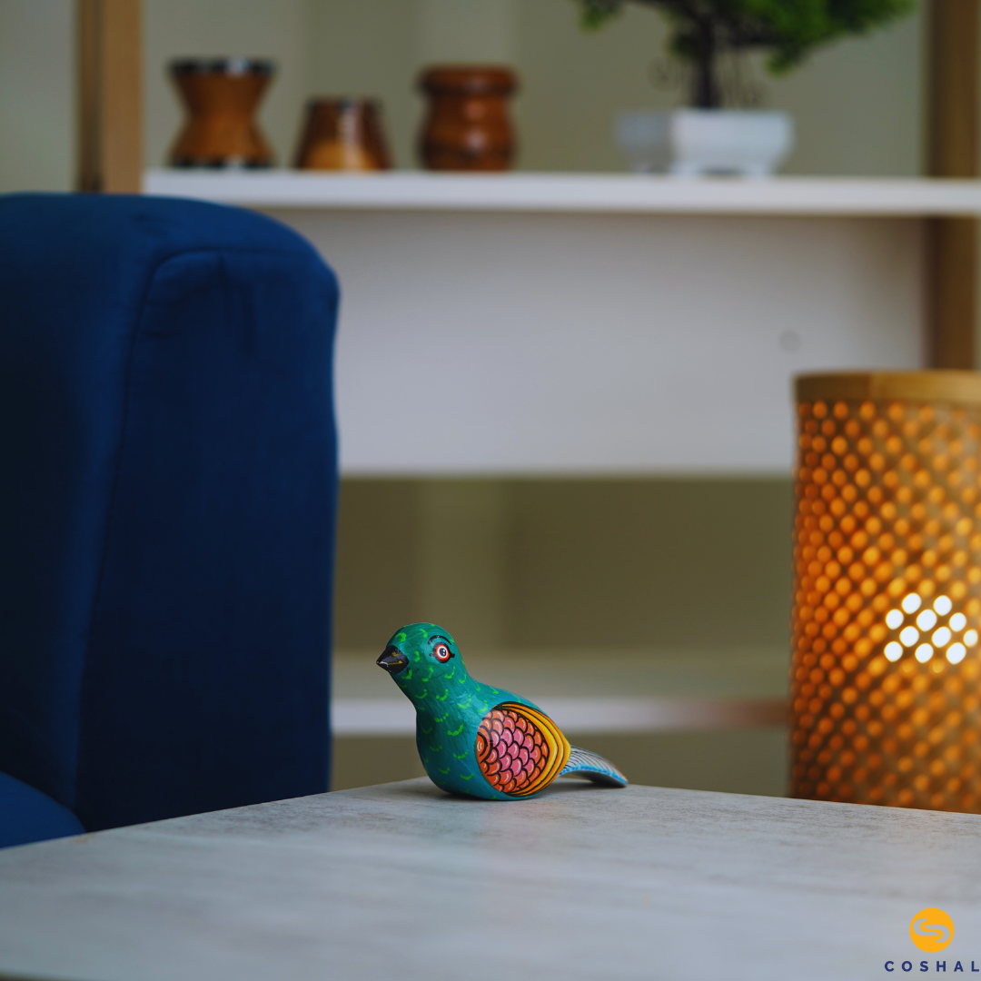 Handcrafted Wooden Pattachitra Sitting birds | Best for table decor | Coshal | OD28 3