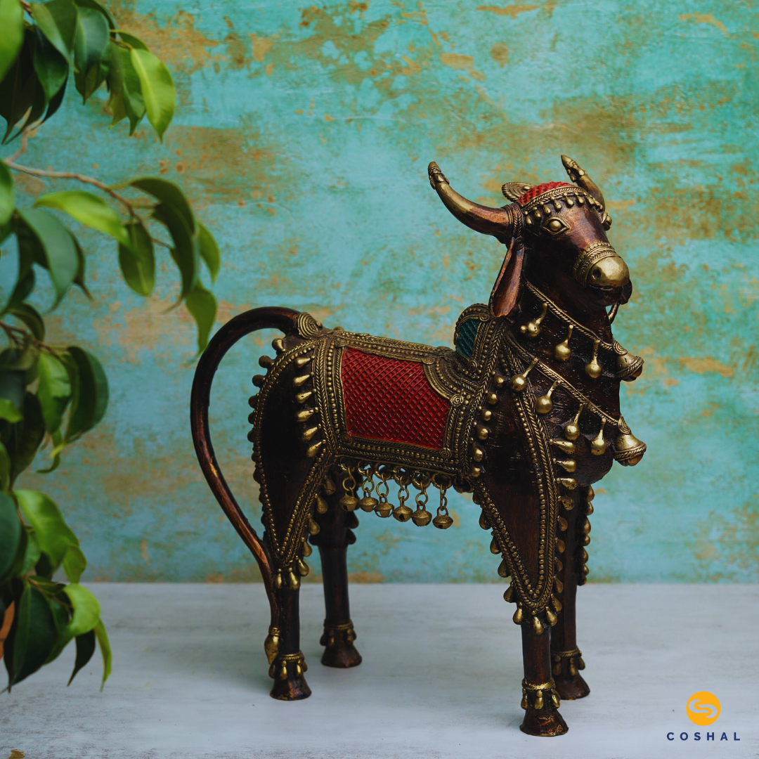 Handmade Bell Metal Craft Tribal Nandi | Best for table decor | Bastar Dhokra Art | Room Decor | Coshal | CD59 1