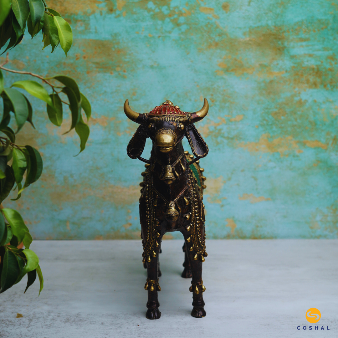 Handmade Bell Metal Craft Tribal Nandi | Best for table decor | Bastar Dhokra Art | Room Decor | Coshal | CD59 3