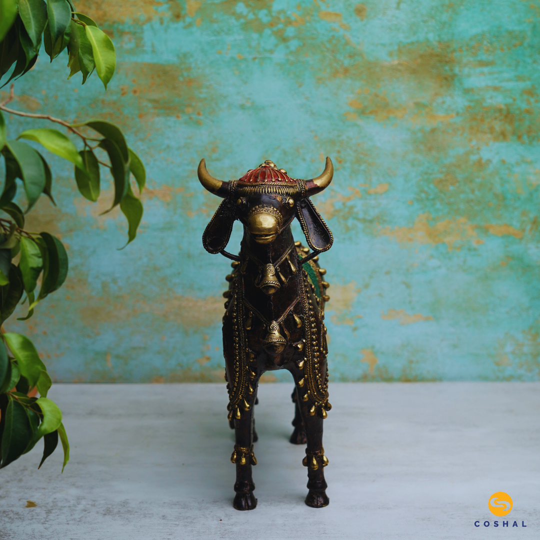 Handmade Bell Metal Craft Tribal Nandi | Best for table decor |  Bastar Dhokra Art | Room Decor | Coshal | CD59 3