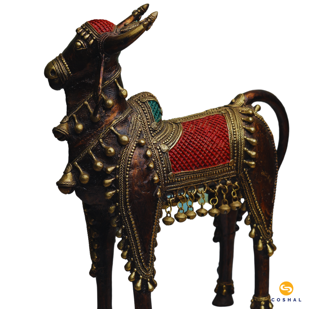 Handmade Bell Metal Craft Tribal Nandi | Best for table decor | Bastar Dhokra Art | Room Decor | Coshal | CD59 5