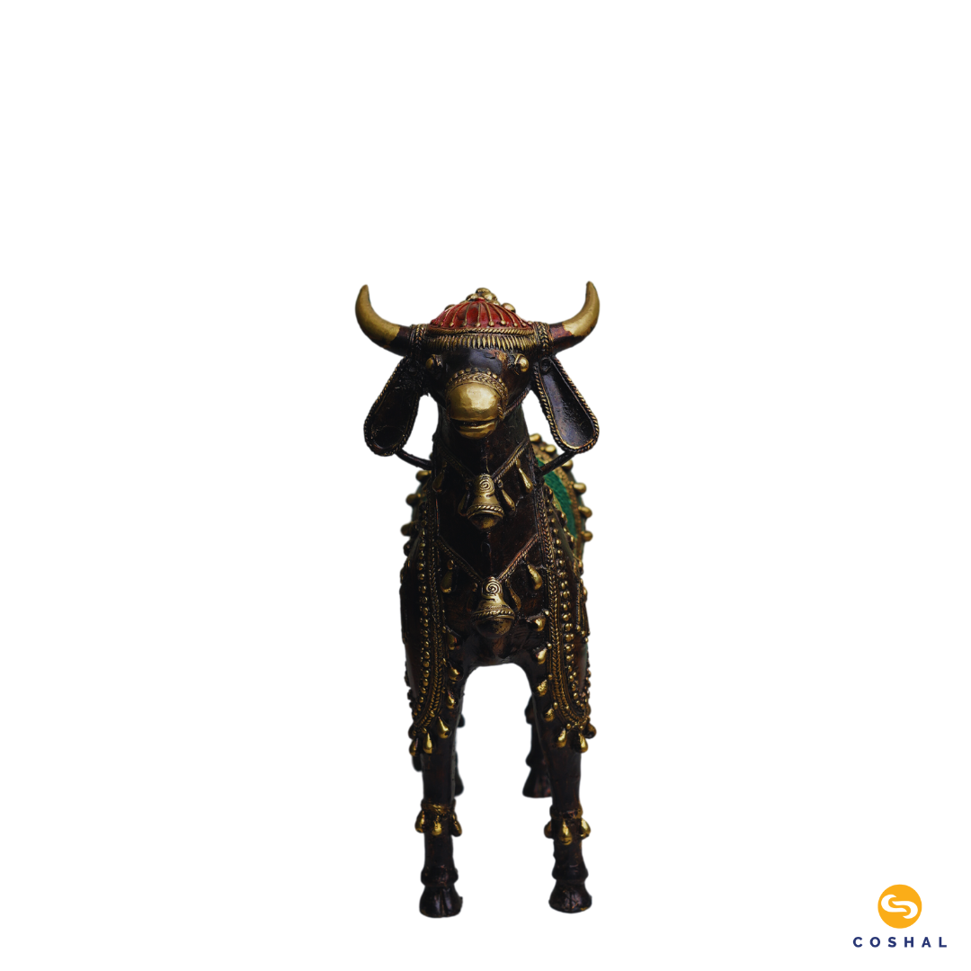 Handmade Bell Metal Craft Tribal Nandi | Best for table decor | Bastar Dhokra Art | Room Decor | Coshal | CD59 6