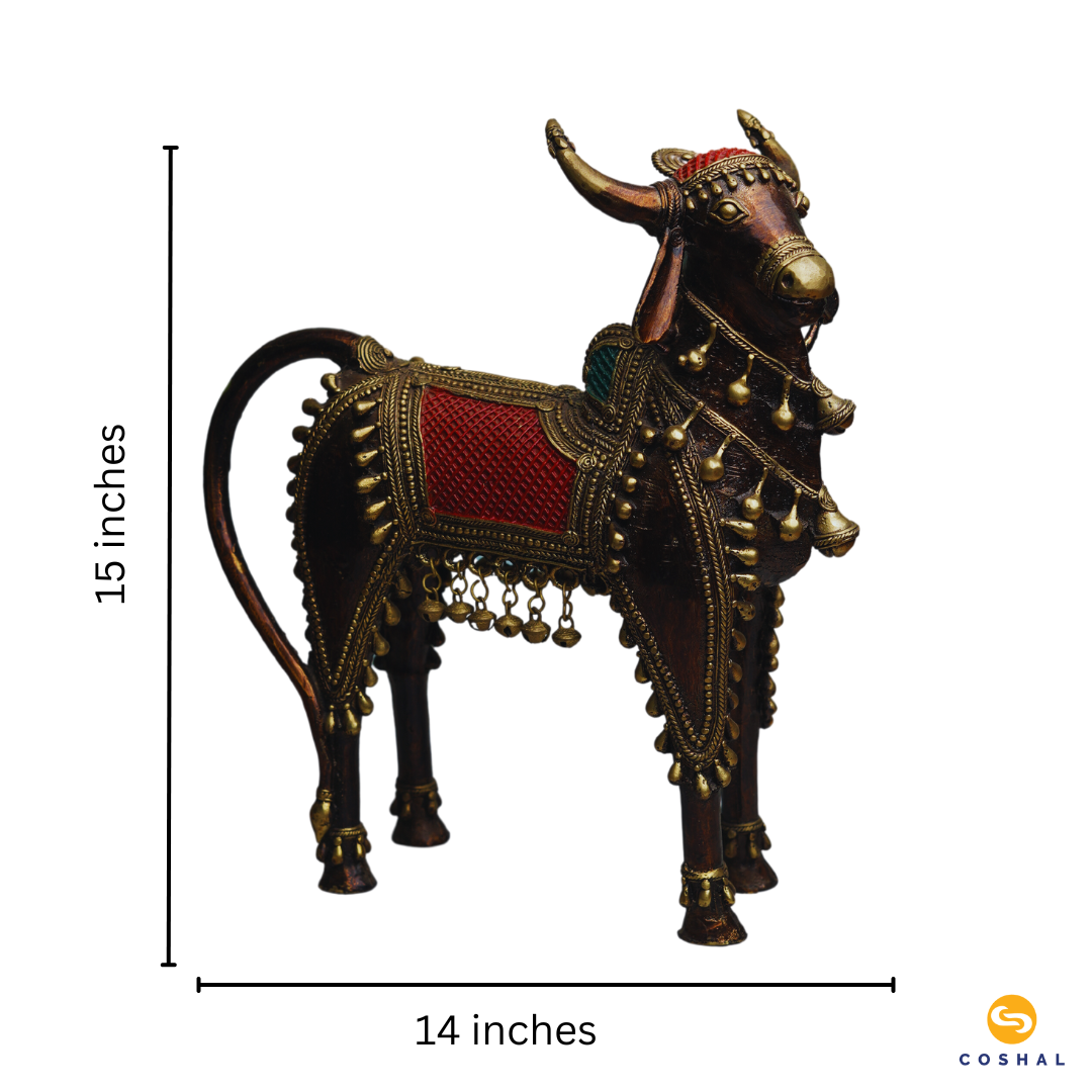 Handmade Bell Metal Craft Tribal Nandi | Best for table decor | Bastar Dhokra Art | Room Decor | Coshal | CD59 7