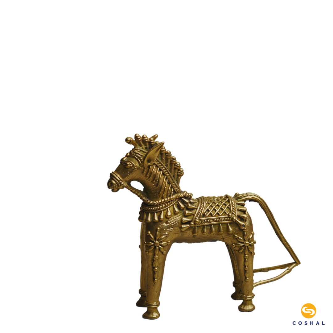 Handmade Golden Brass Standing Horse Statue | Bell Metal art statue | Room Decor | Coshal | CD70 3