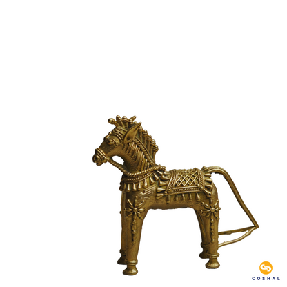 Handmade Golden Brass Standing Horse Statue | Bell Metal art statue | Room Decor | Coshal | CD70 3