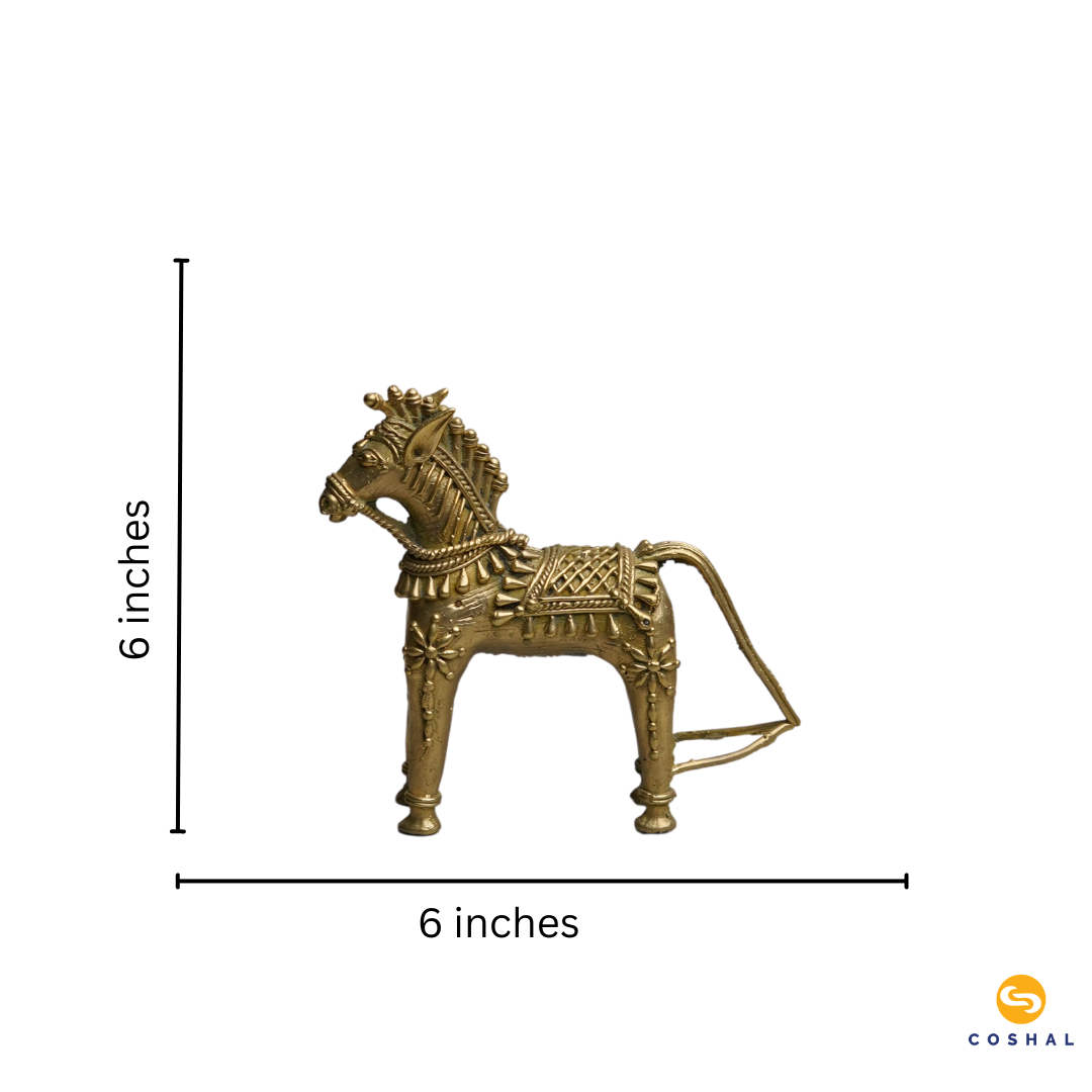 Handmade Golden Brass Standing Horse Statue | Bell Metal art statue | Room Decor | Coshal | CD70 5
