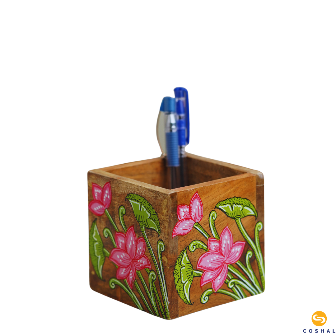 Handpainted Flower Penstand | Pattachitra Pink-Green | Best for table decor | Coshal | OD17 4