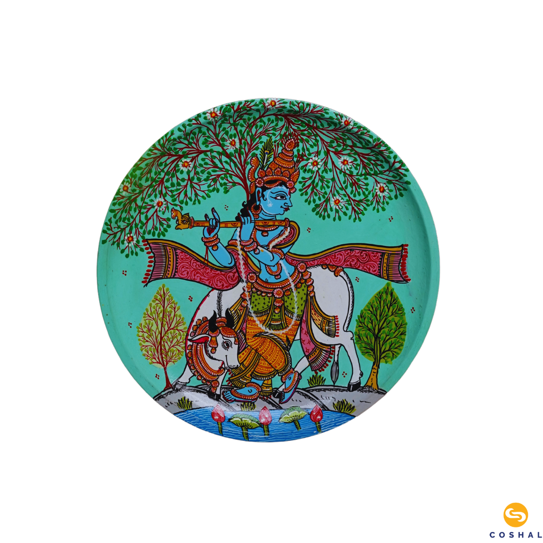 Krishna with Cow Plate | Pattachitra | Best for wall decor | Coshal | OD53 3