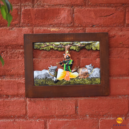 Lord Krishna With Cows Wall Frame | Wrought Iron Decor | Religious Wall Decor WD6
