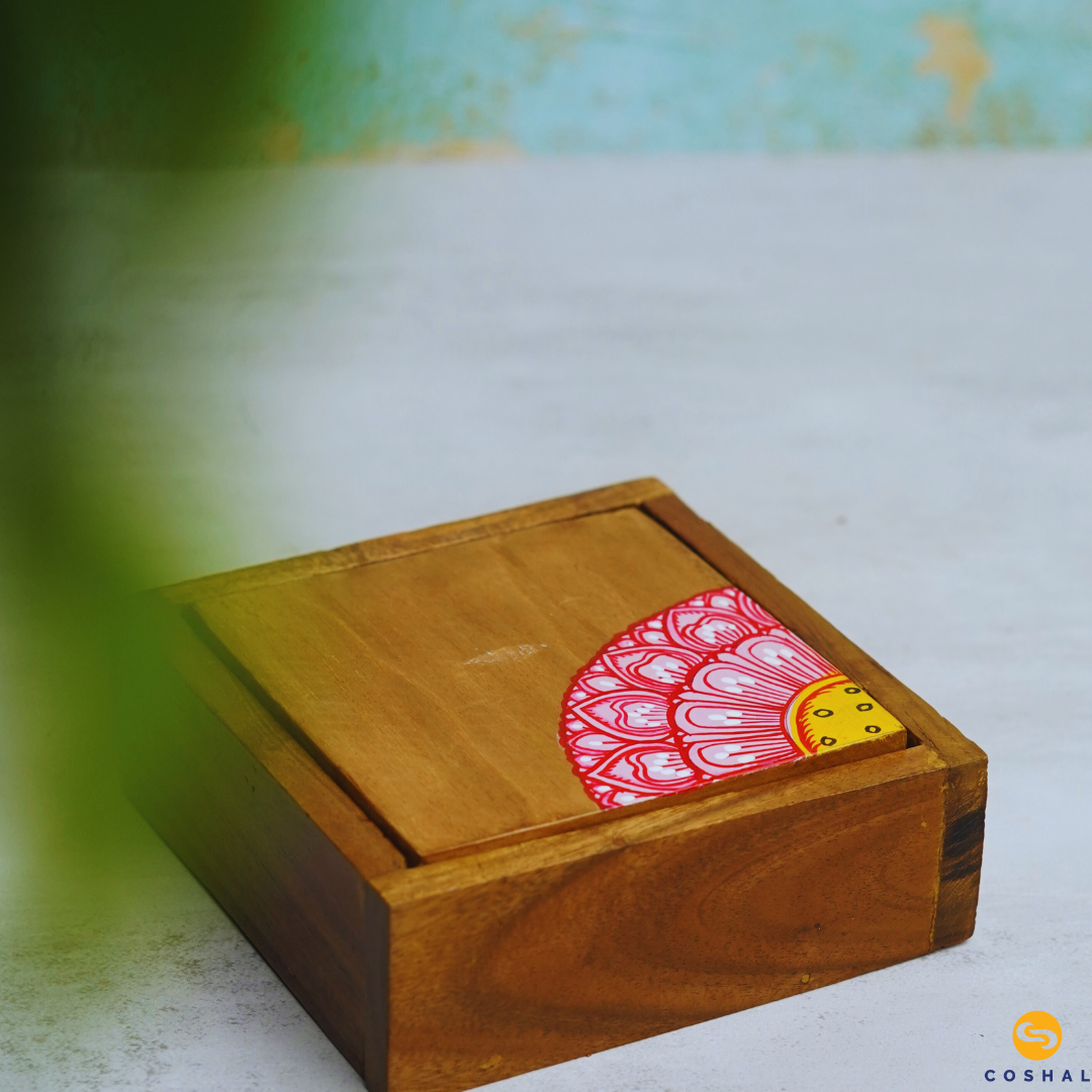 Pattachitra Handcrafted Square Coaster set | Best for table decor | Coshal | OD24 3