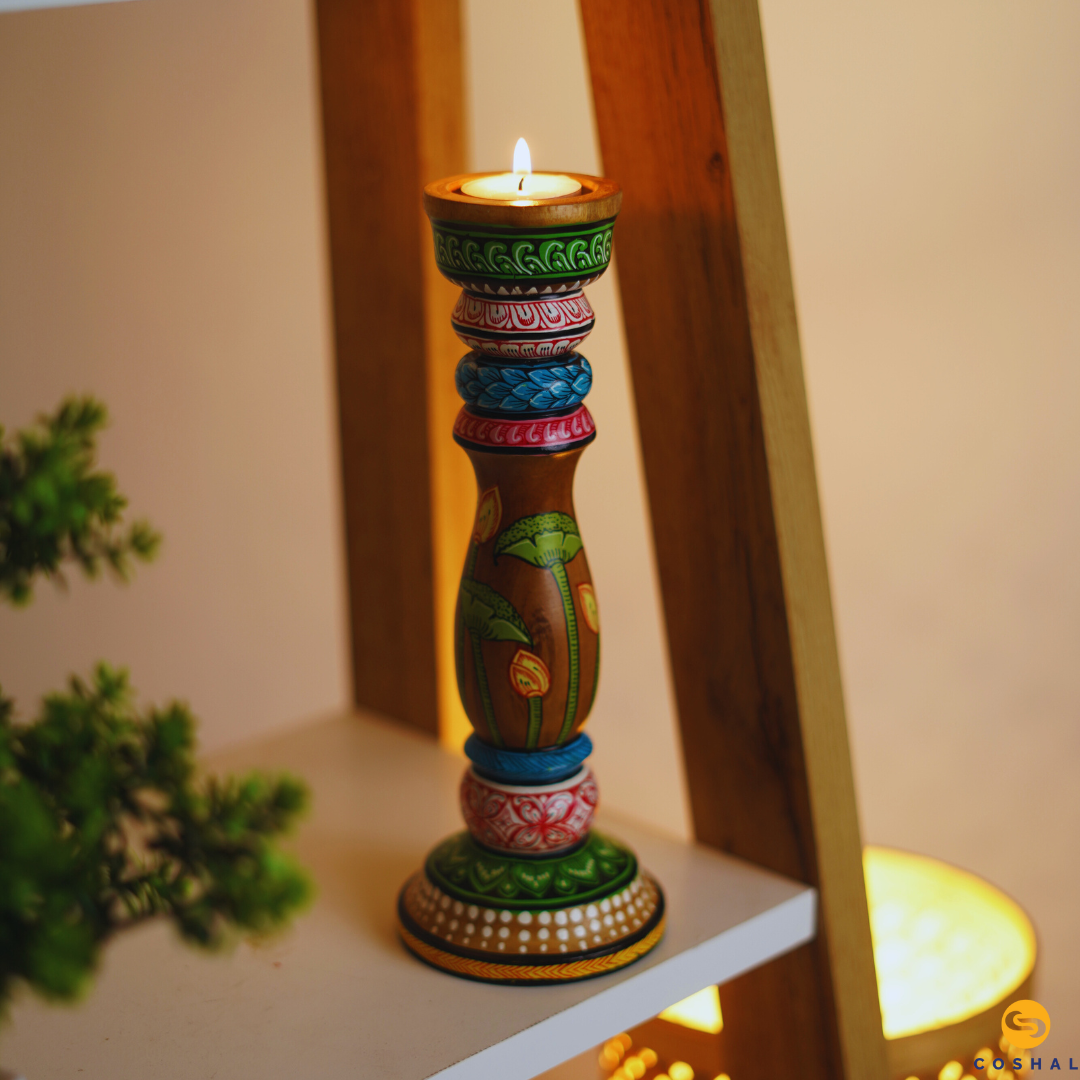 Pattachitra Wooden Candle Holder | Best for table decor | Coshal | OD72 1