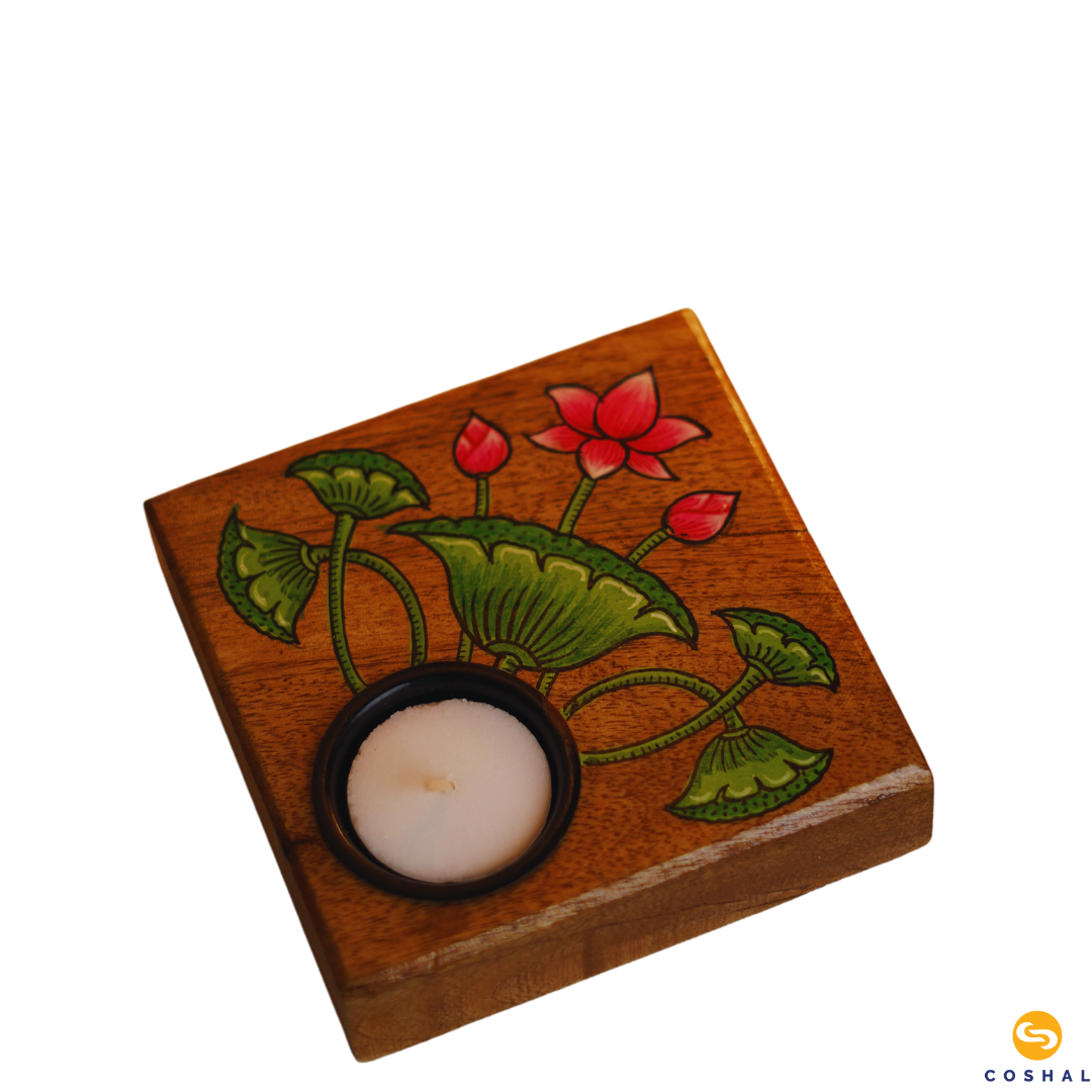 Pattachitra Wooden Handpainted Tea-light Holder | Best for table decor | Coshal | OD65 4